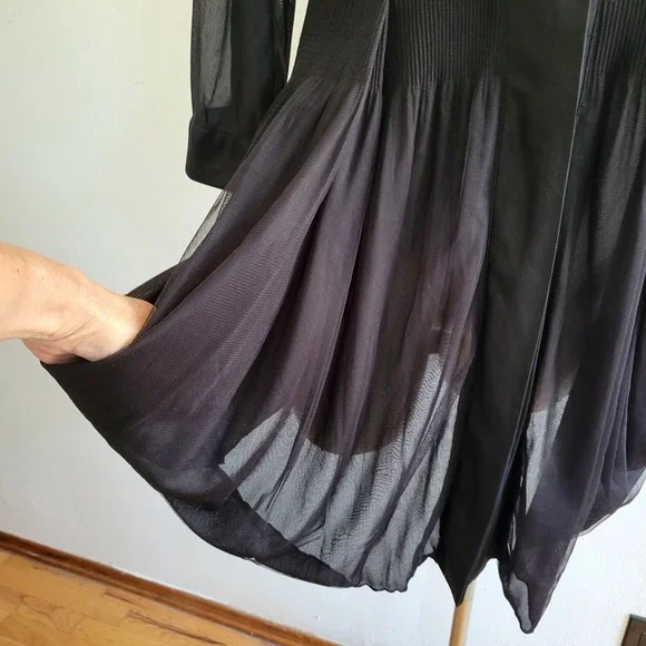 Lindi Tunic Top Black Mixed Media Button Up 3/4 Roll Tab Sleeve Flowy Lagenlook - Picture 5 of 12